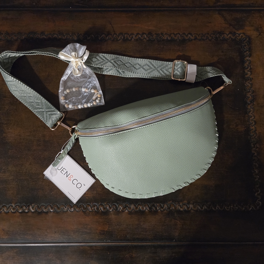 Jen & Co. Sage Green Crossbody Bag With Erimish Bracelet